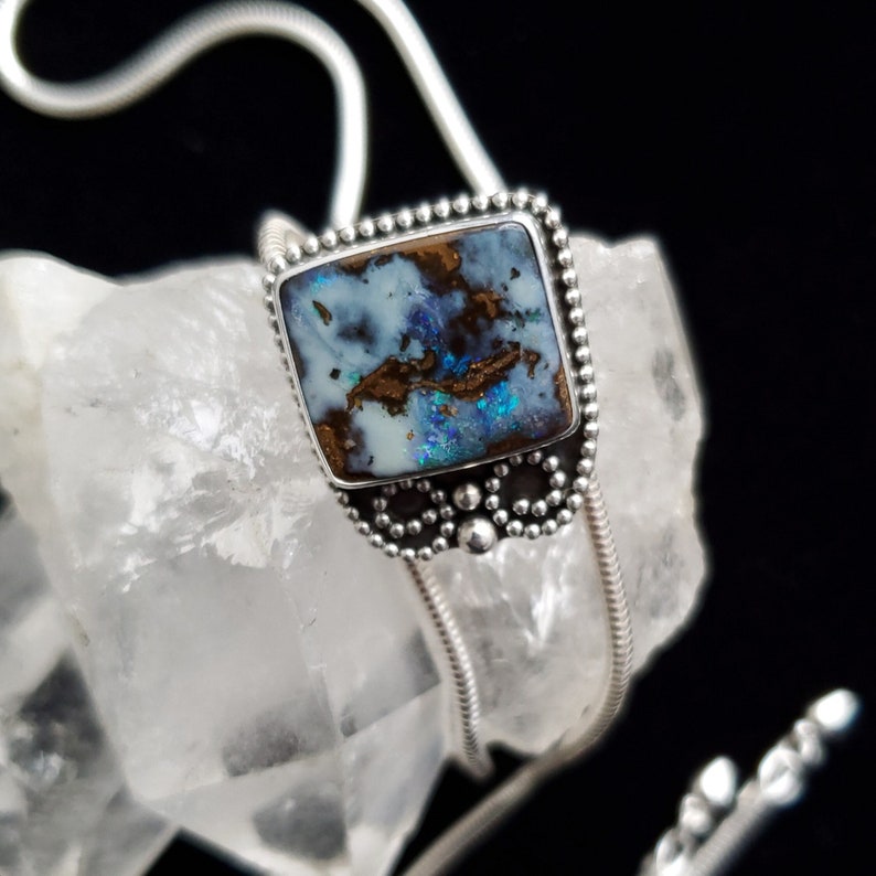 Boulder Opal Bolo Silver Necklace