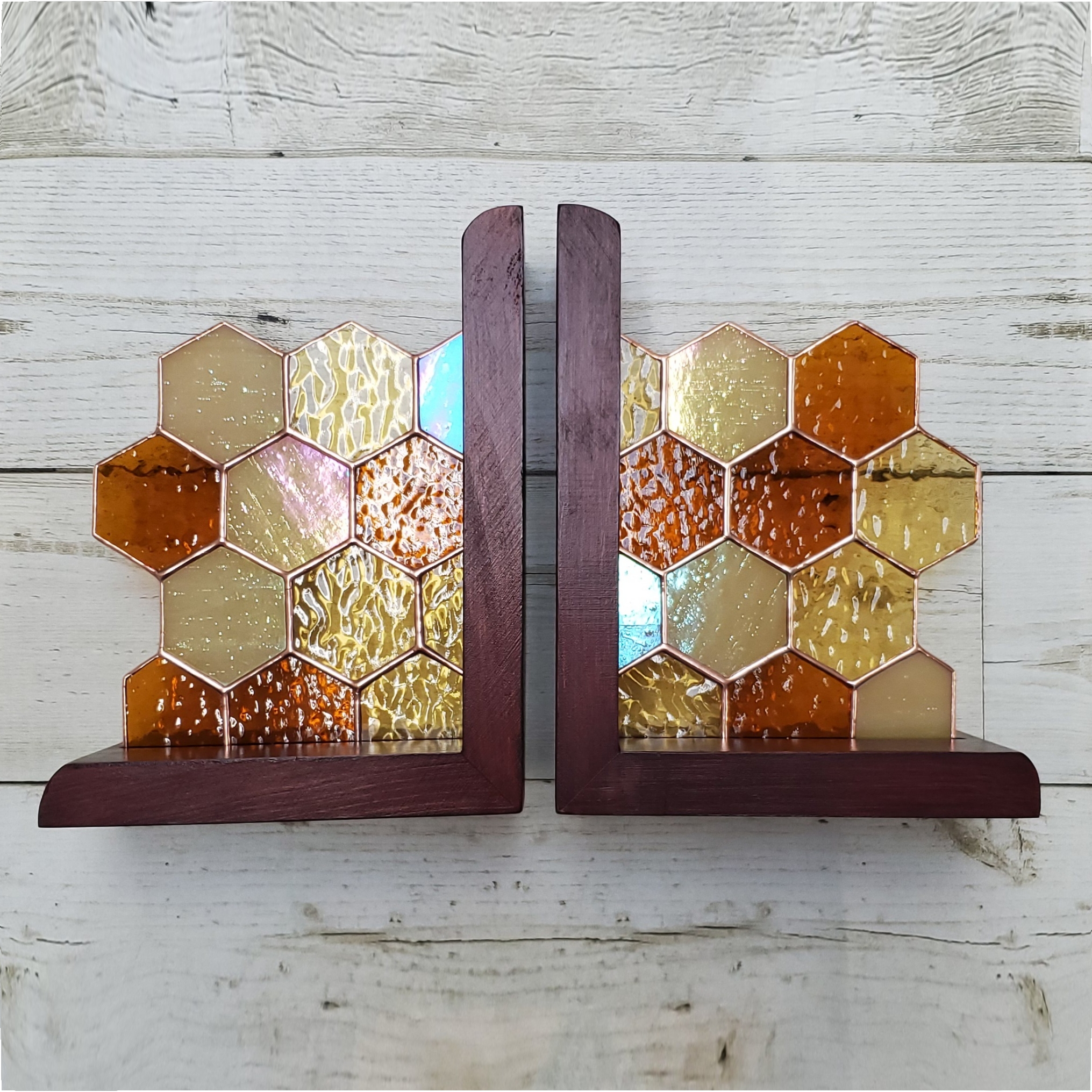 Honeycomb Stained Glass Bookends