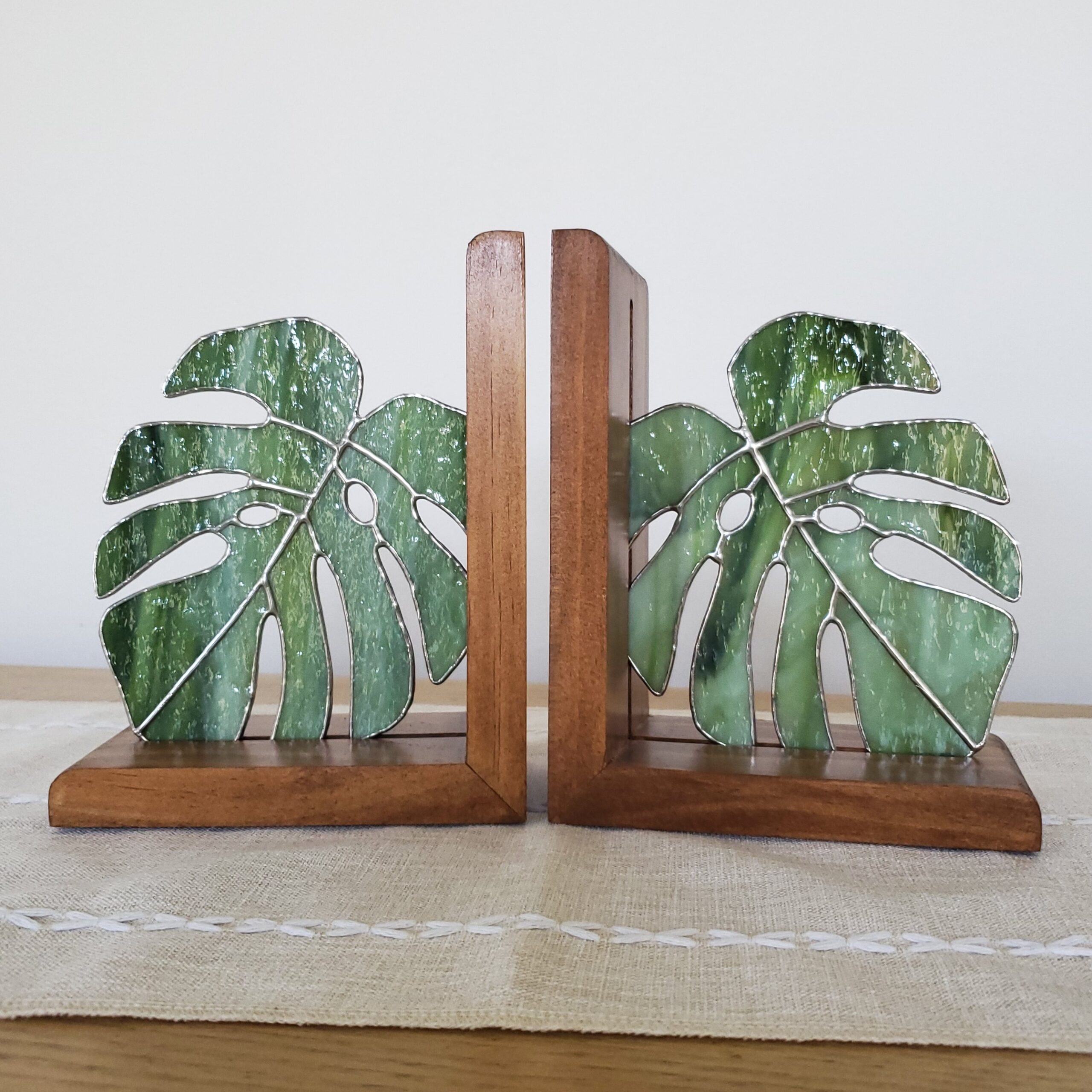 Monstera Stained Glass Bookends