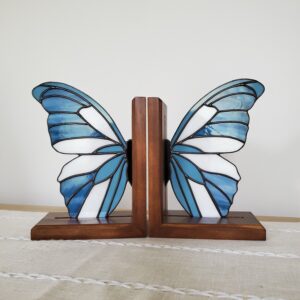Stained Glass Butterfly Blues Bookends