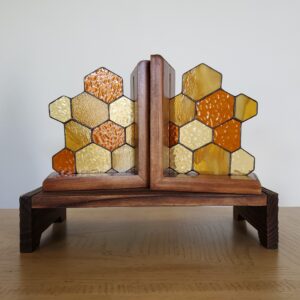 Honeycomb Stained Glass Bookends