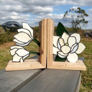 Magnolia Stained Glass Bookends