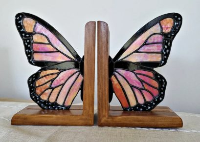 Stained Glass Iridescent Monarch Butterfly Bookends